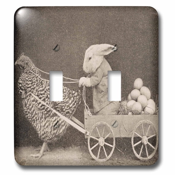 3dRose, Victorian Photo Rooster Pulling Bunny, double toggle switch