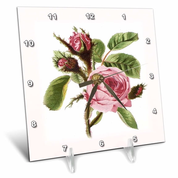 3dRose, Victorian Pink Rose, 6x6 Desk Clock