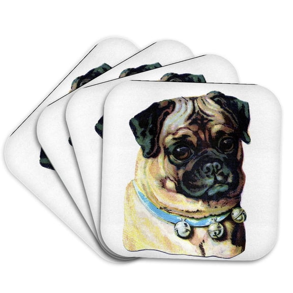3drose, Victorian Pug Dog Portrait, Set of 4 Coasters - Soft