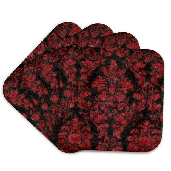 3drose, Victorian Red N Black Damask, Set of 4 Coasters - Soft