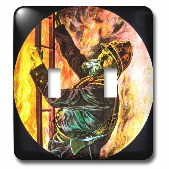 3dRose, Victorian era fireman climbing a ladder. First in a series. Vintage., double toggle switch