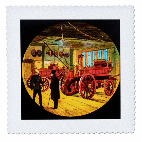 3dRose, Victorian fireman in the firehouse. Fourth in the series. Vintage., 12x12 inch quilt square
