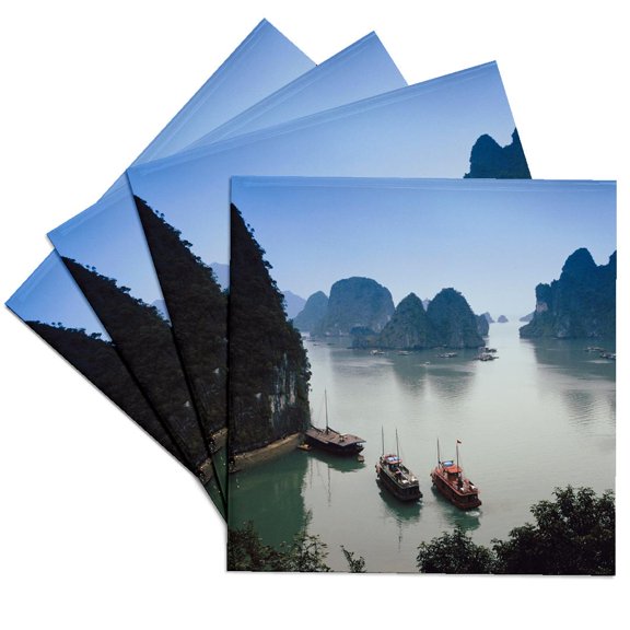 3dRose, Vietnam, Halong Bay, Tourist boats anchor at Hang Dau Go., Set of 4 Ceramic Tile Coasters