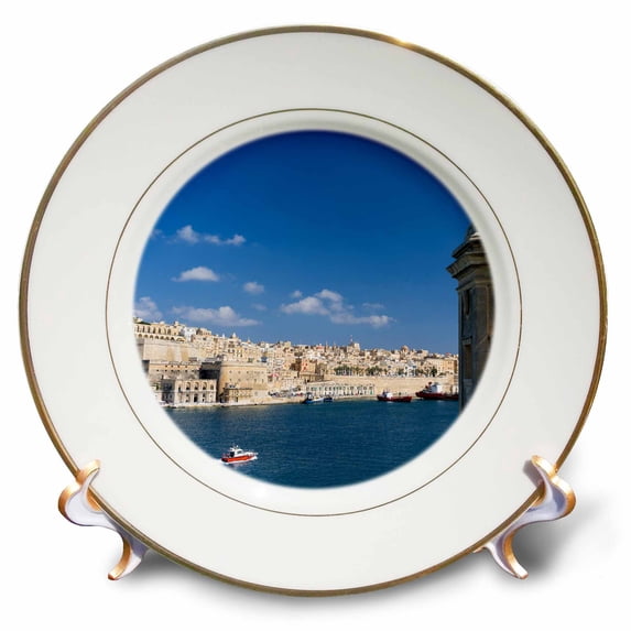 3dRose, View of Valletta with Grand Harbor seen from Senglea, Malta. UNESCO, 8 inch Porcelain Plate