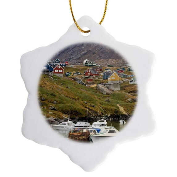 3drose, Village Tasiilaq (ammassalik) Greenland - Gr01 Dgi0095 - Daisy Gilardini, 3 inch Snowflake Porcelain Ornament