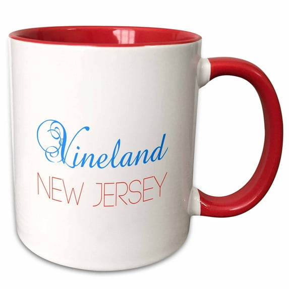 3drose, Vineland, New Jersey, Red, Blue Text. Patriotic Home Town Design, 11oz Two-tone Red Mug