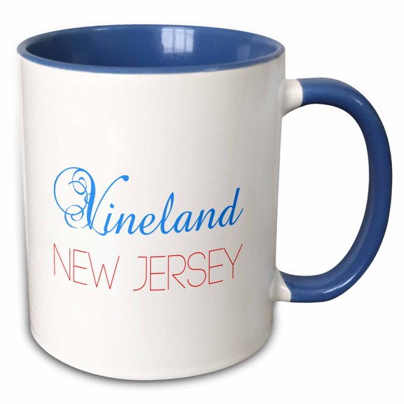 3drose, Vineland, New Jersey, Red, Blue Text. Patriotic Home Town Design, 15oz Two-tone Blue Mug