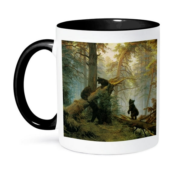 3dRose, Vintage 1889 Bear Painting by Ivan Shishkin Morning in a Pine Forest, 15oz Two-Tone Black Mug