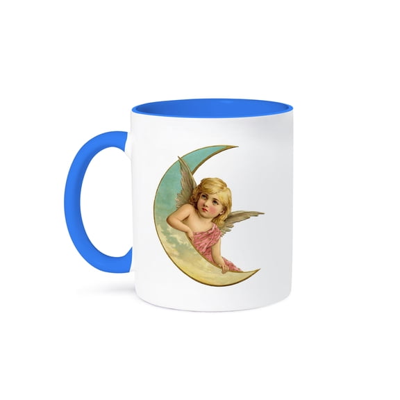 3dRose, Vintage Angel Crescent Moon, 11oz Two-Tone Blue Mug