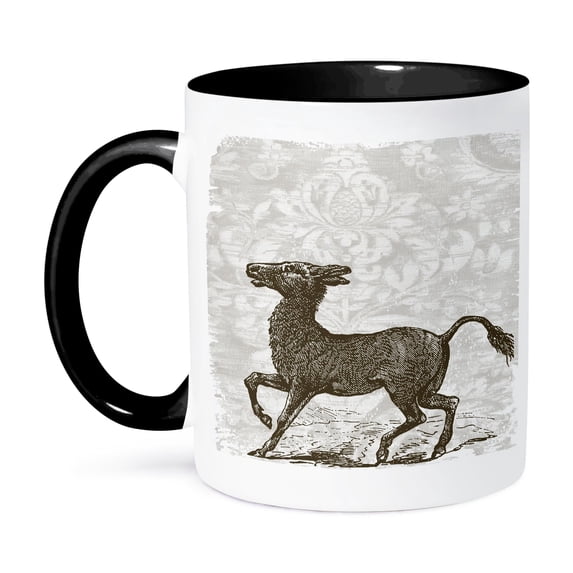 3dRose, Vintage Animals Donkey, 11oz Two-Tone Black Mug