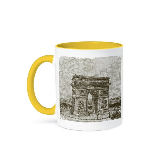Vintage Arc De Triomphe - France, 11oz Two-Tone Yellow Mug