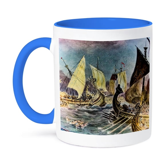 3dRose, Vintage Battle of Salamis Ancient Greek Persian Themistocles , 15oz Two-Tone Blue Mug