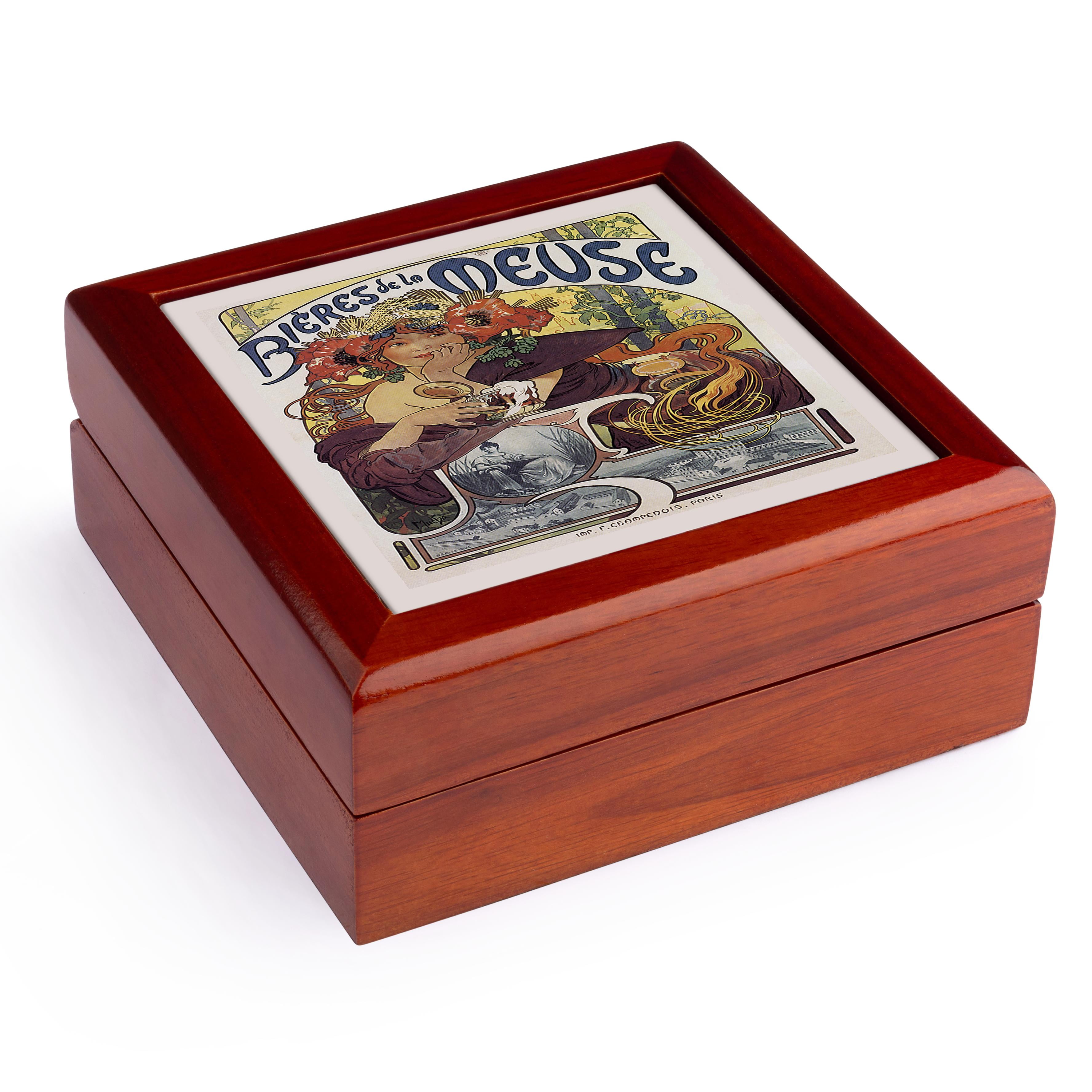 3dRose, Vintage Bieres de la Meuse Paris France Advertising Poster, Jewelry Box 5.5x5.5 inch with 4 inch tile