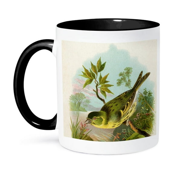 3dRose, Vintage Bird, 15oz Two-Tone Black Mug