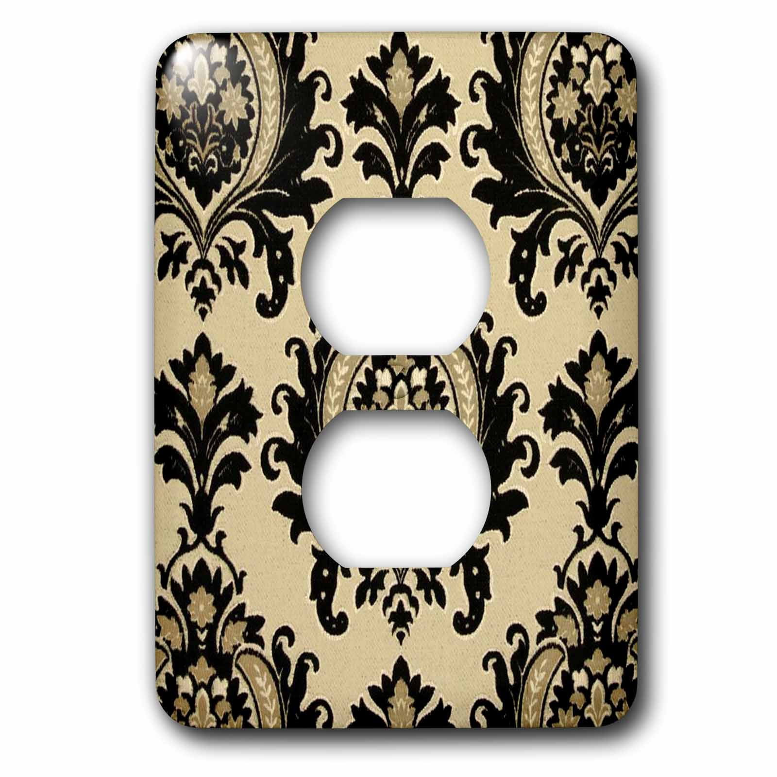 3dRose, Vintage Black n Gold Damask Pattern, 2 plug outlet cover