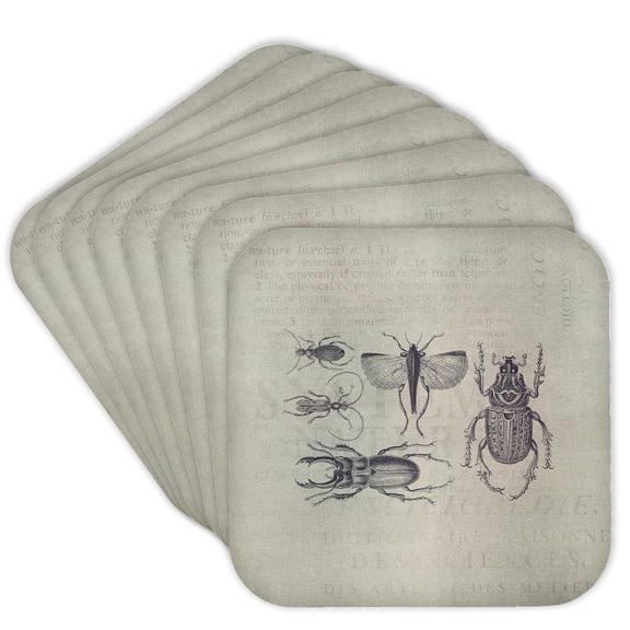 3dRose, Vintage Bugs And Beetles Illustration, set of 8 Coasters - Soft