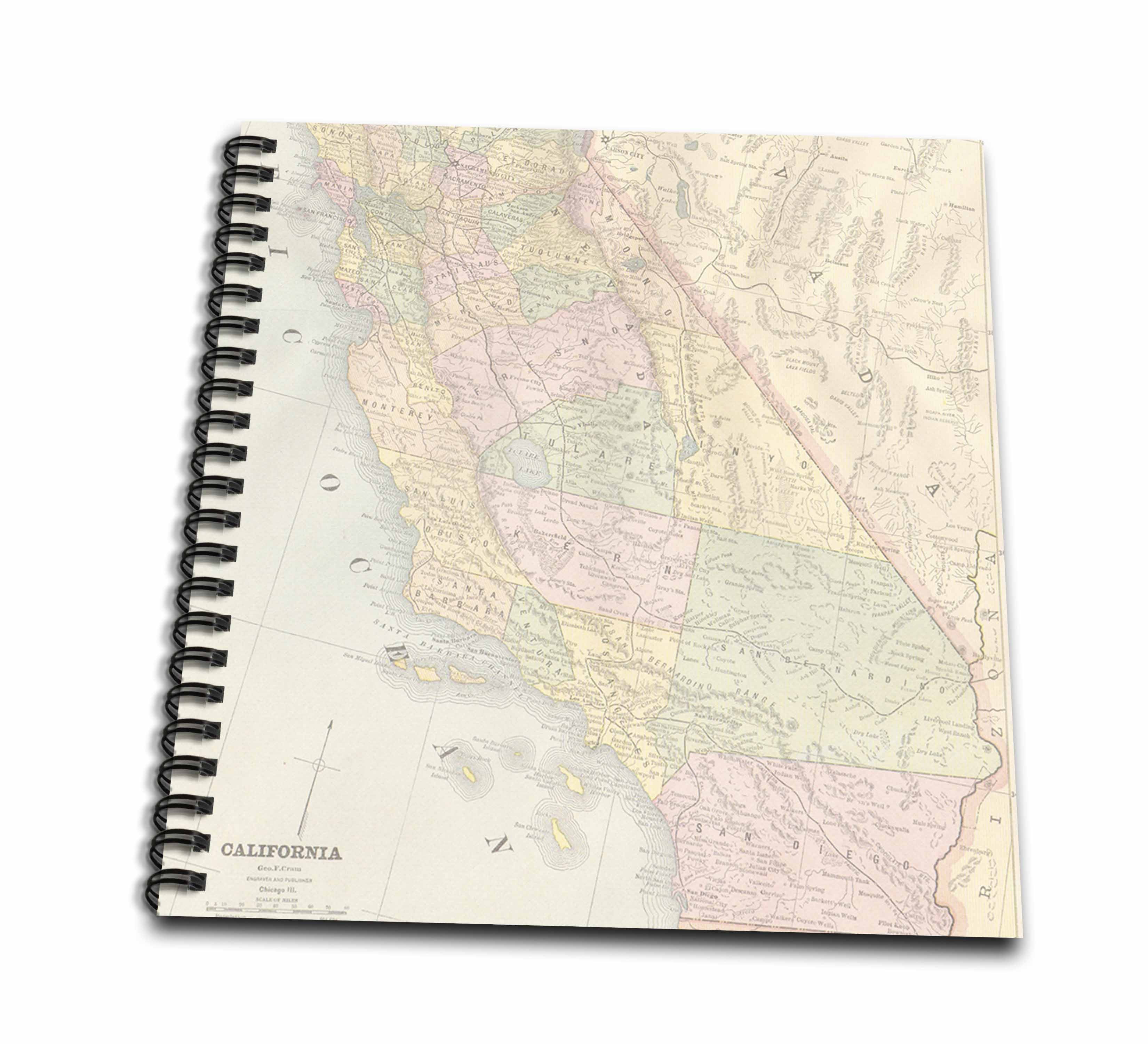 3dRose, Vintage California Map USA, Memory Book 12 x 12 inch