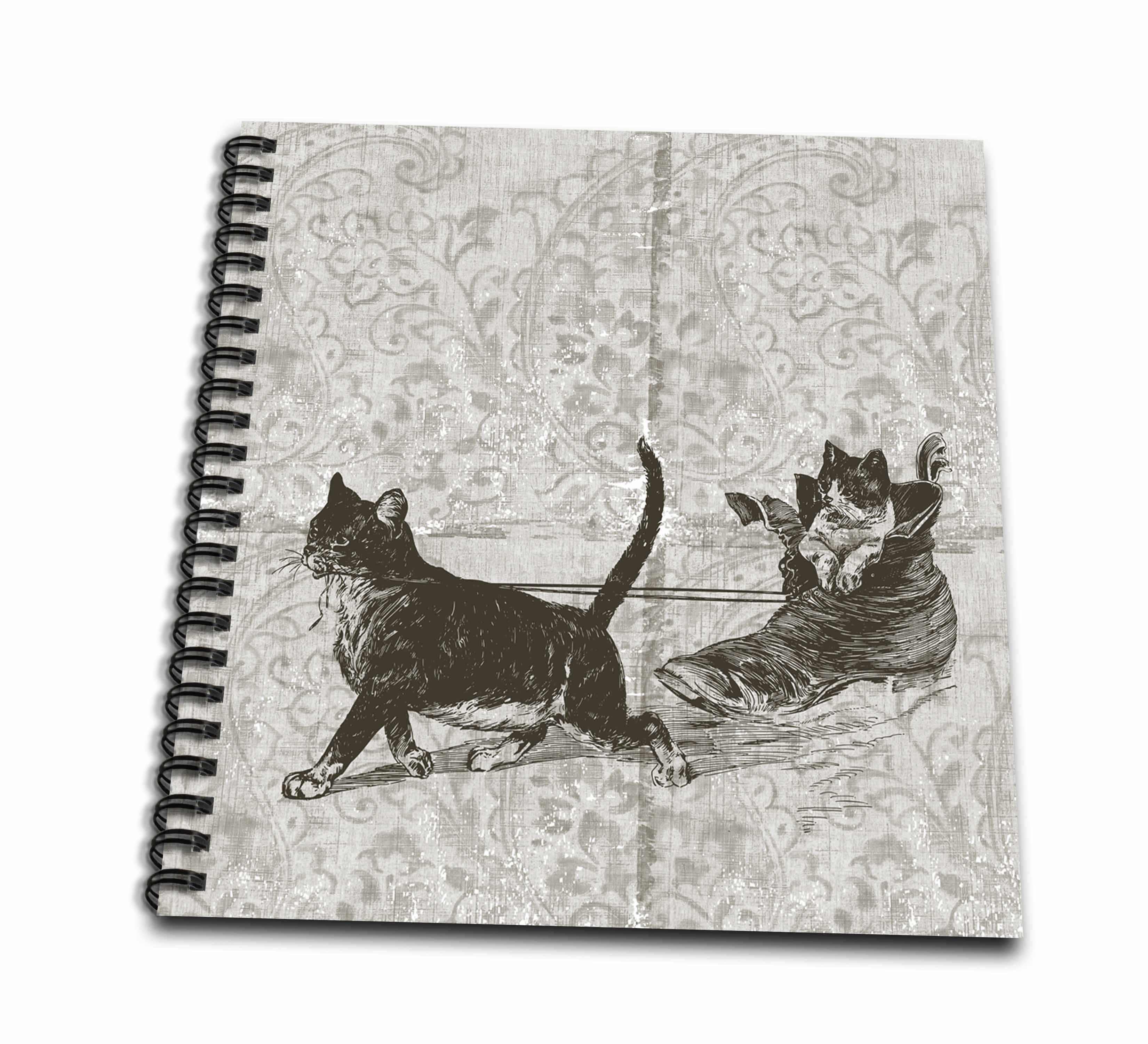 3dRose, Vintage Cat Sled with one in Shoe - Cute Animals, Memory Book 12 x 12 inch