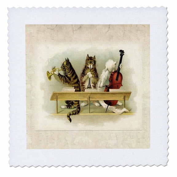 3dRose, Vintage Cats Playing Instruments, 6x6 inch quilt square