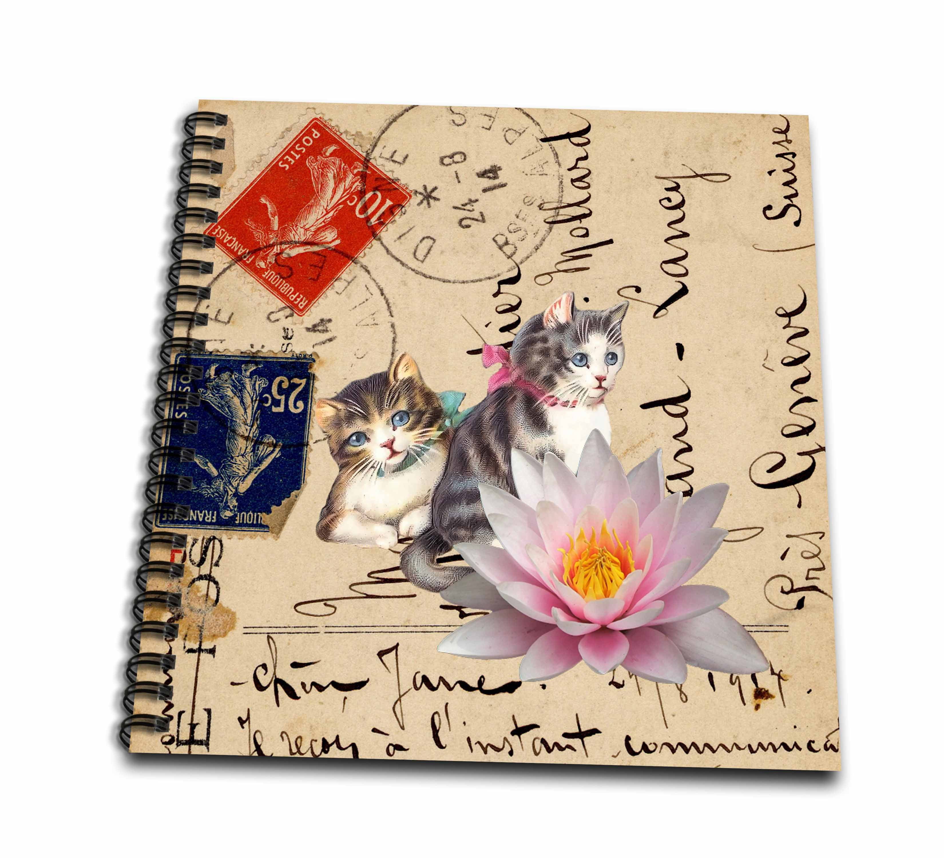 3dRose, Vintage Cats on a Postcard Back Digital Art by Angelandspot, Memory Book 12 x 12 inch