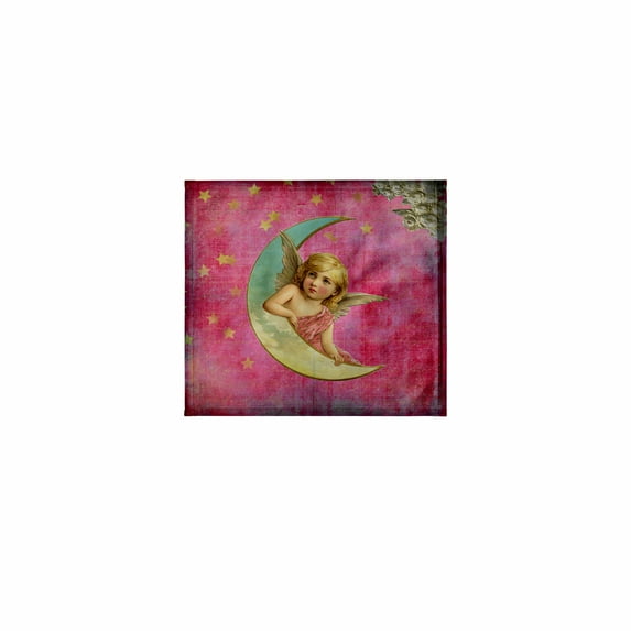 3dRose, Vintage Christmas Baby Angel Girl and Moon Illustration in Pink, 11x12 Wash Cloth for Face and Body