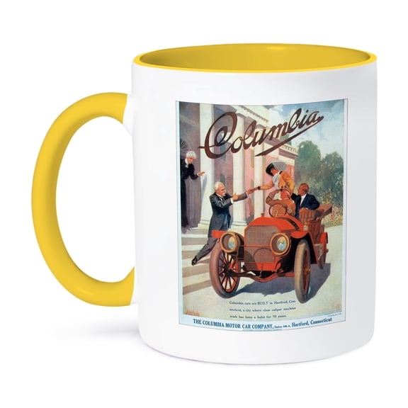 3dRose, Vintage Columbia Cars Advertisement Hartford Connecticut, 11oz Two-Tone Yellow Mug