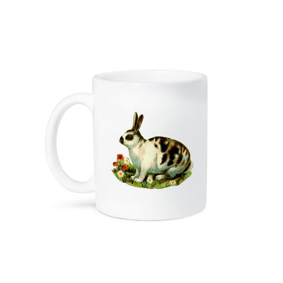 3dRose, Vintage Drawing Of A Spotted Bunny Among Flowers, 11oz Mug