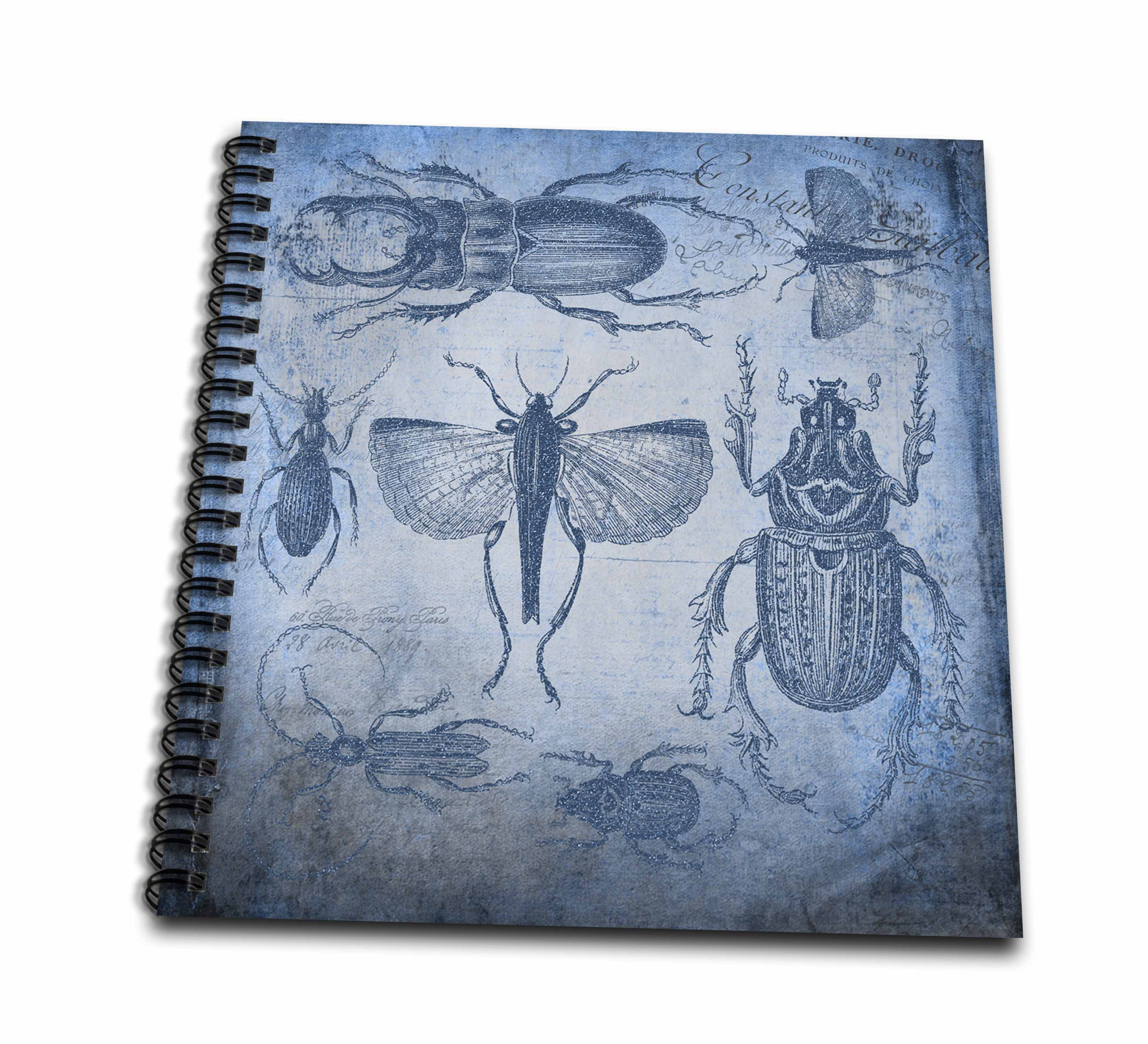 3dRose, Vintage Drawing Of Bugs And Beetles In Blue, Memory Book 12 x 12 inch