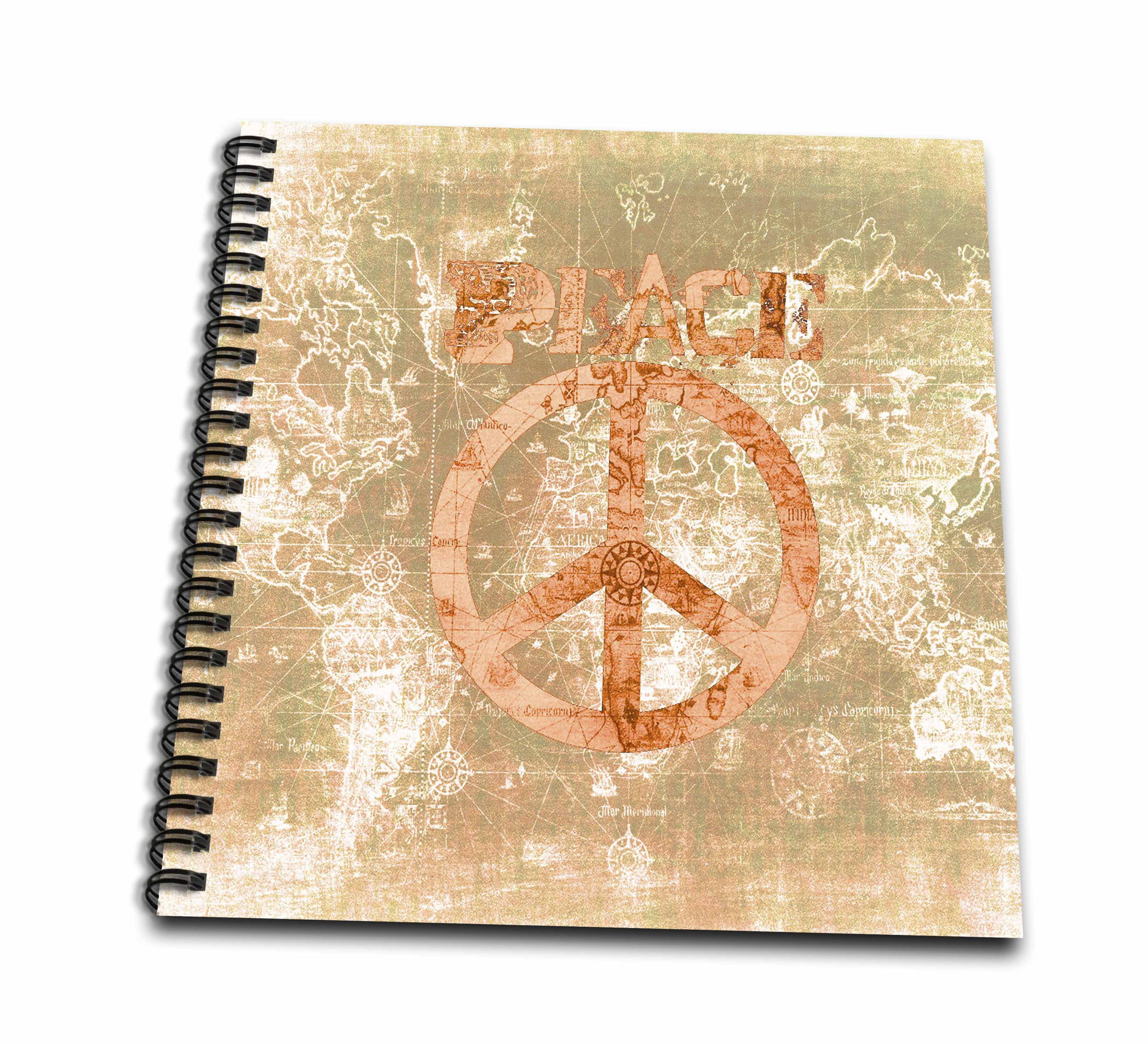 3dRose, Vintage Earth Gold World Peace Map- Inspirational Art, Memory Book 12 x 12 inch