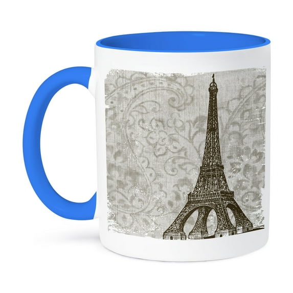 3dRose, Vintage Eiffel Tower - France, 11oz Two-Tone Blue Mug