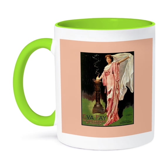 3dRose, Vintage Eva Fay The High Priestess of Mysticism Magician Illusionist Advertisement, 15oz Two-Tone Green Mug