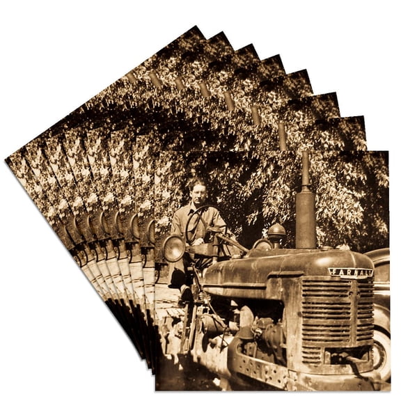 3dRose, Vintage Farnall Tractor Sepia, Set of 8 Ceramic Tile Coasters