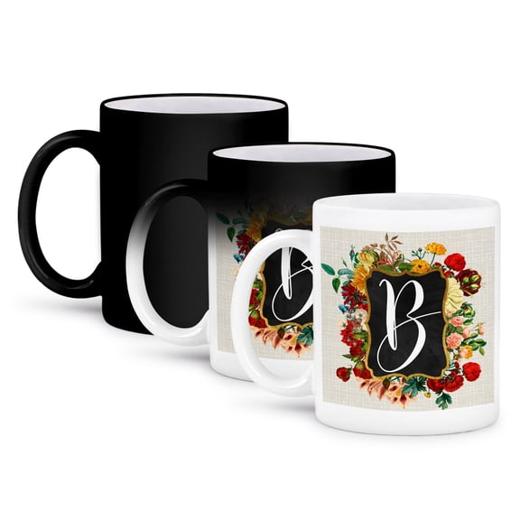 3dRose, Vintage Floral Monogram Initial B, 11oz Magic Transforming Mug