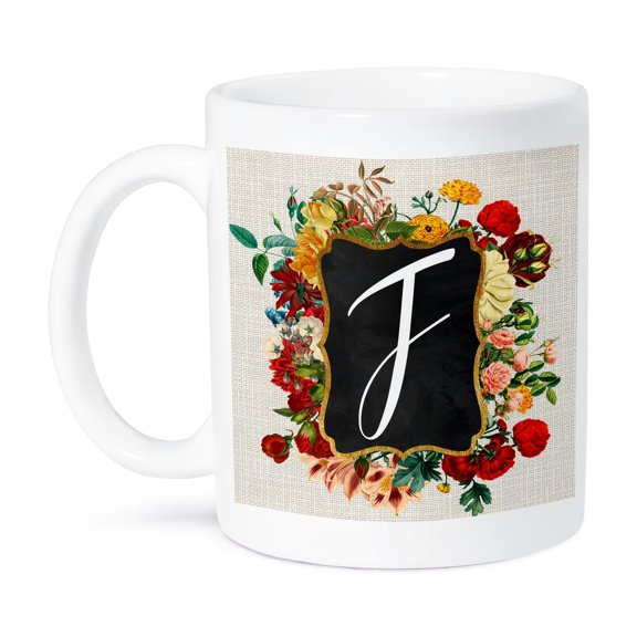 3dRose, Vintage Floral Monogram Initial F, 15oz Mug
