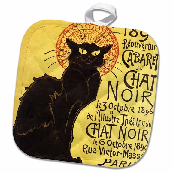 3dRose, Vintage French Chat Noir Black Cat Art, 8x8 Potholder