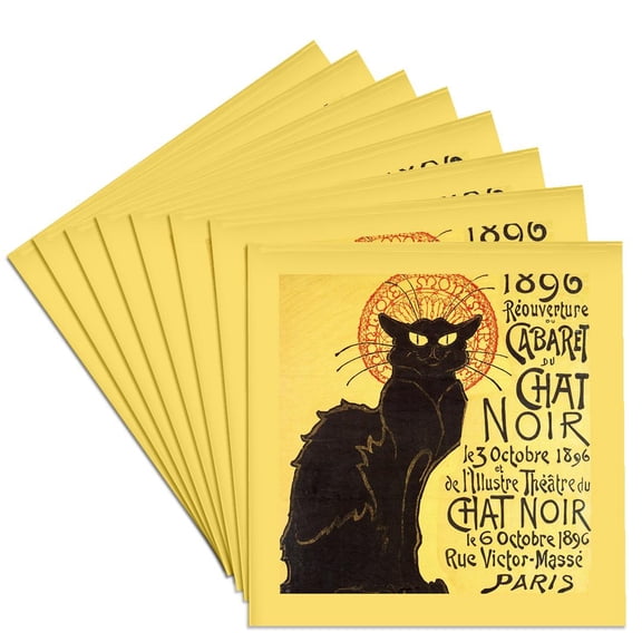 3dRose, Vintage French Chat Noir Black Cat Art, Set of 8 Ceramic Tile Coasters
