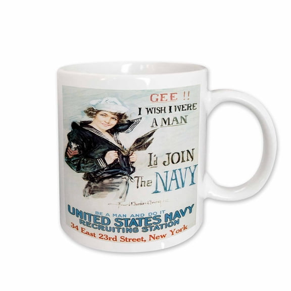 3dRose Vintage Gee I Wish I Were A Man Navy Recruiting Poster - Ceramic Mug, 11-ounce