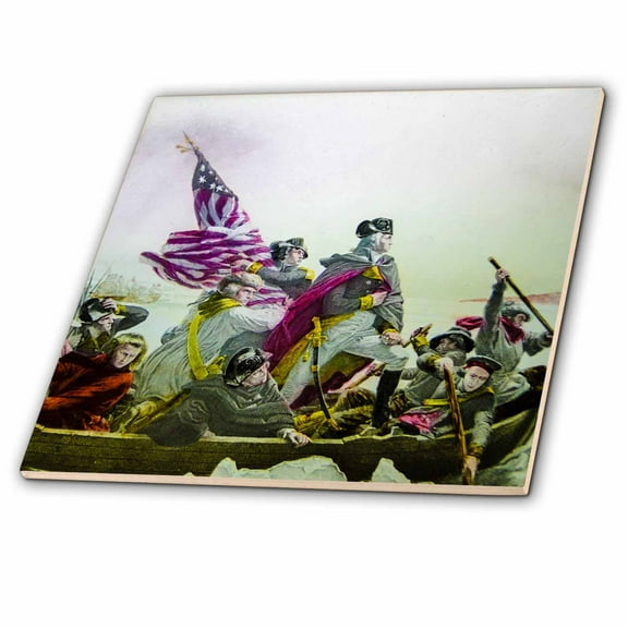 3dRose, Vintage General George Washington Crossing the Delaware Magic Lantern, 4 Inch Ceramic Tile