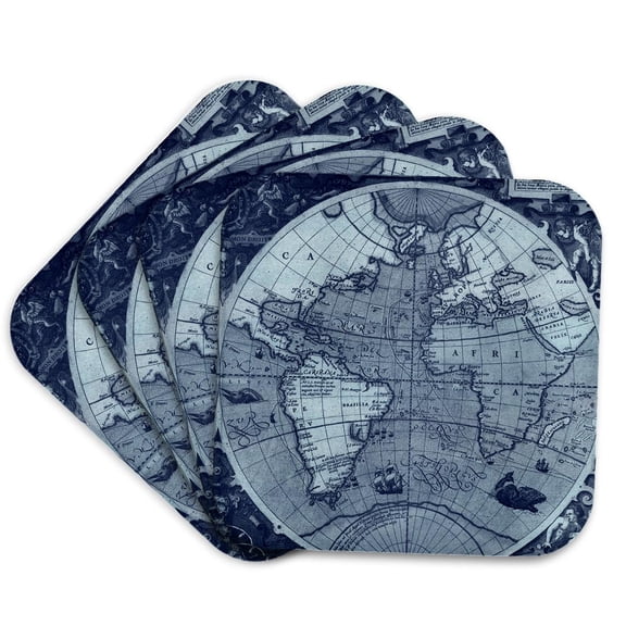 3dRose, Vintage Globe World Map, Set of 4 Coasters - Soft