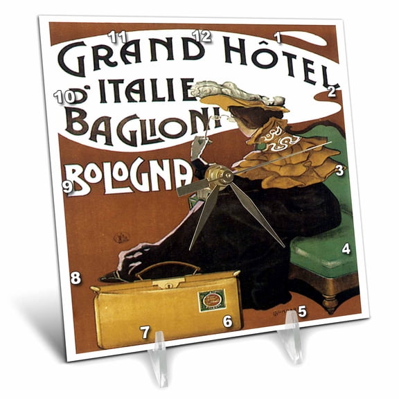 3dRose, Vintage Grand Hotel d'Italie Baglioni Balogna Italy Luggage Label, 6x6 Desk Clock