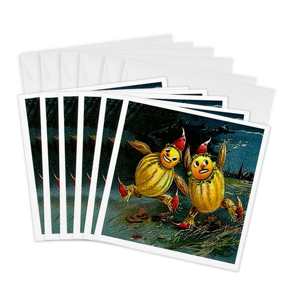3dRose, Vintage Halloween Scarecrows Running, 6 Greeting Cards with envelopes