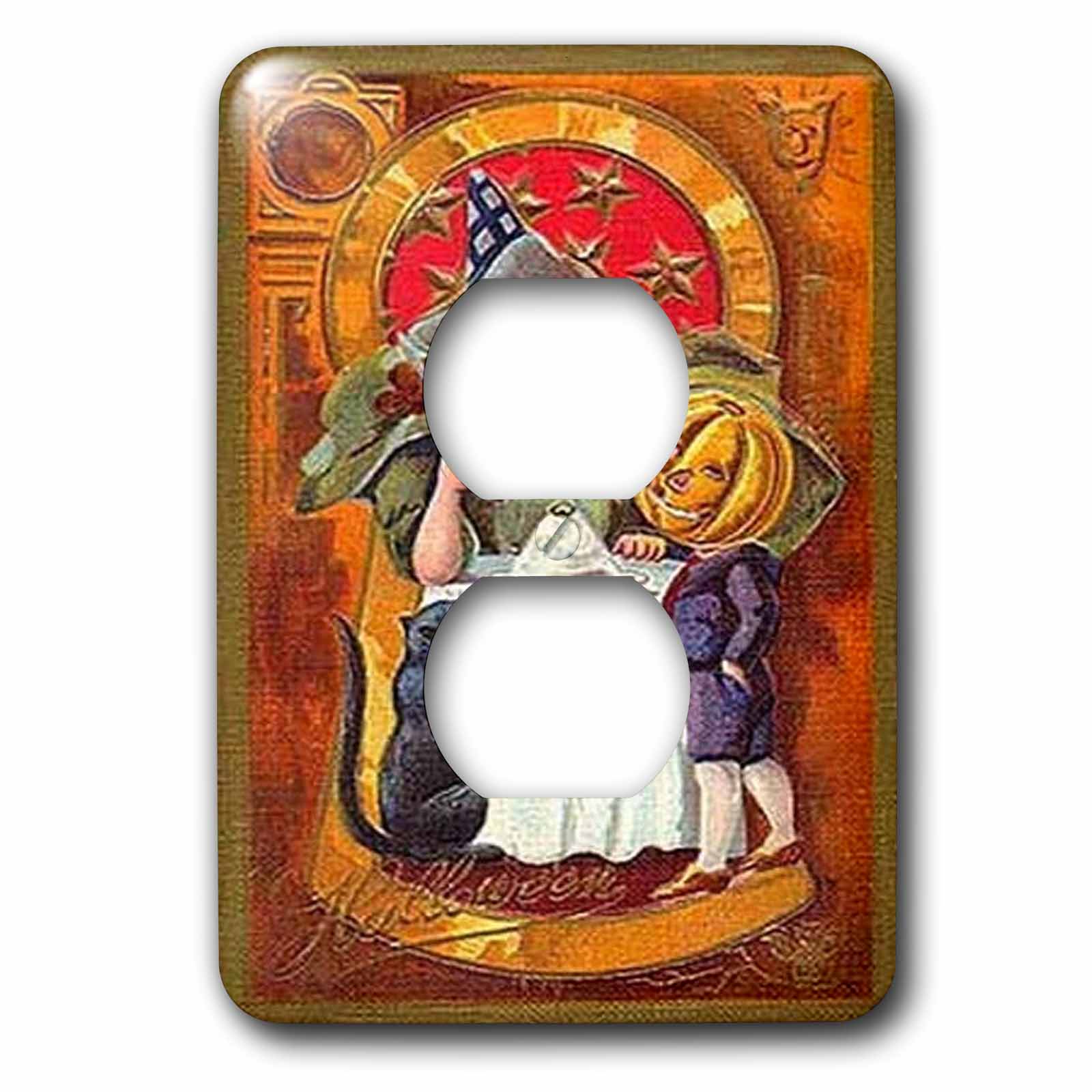 3dRose, Vintage Halloween Witch and Jack o Lantern Boy, 2 plug outlet cover