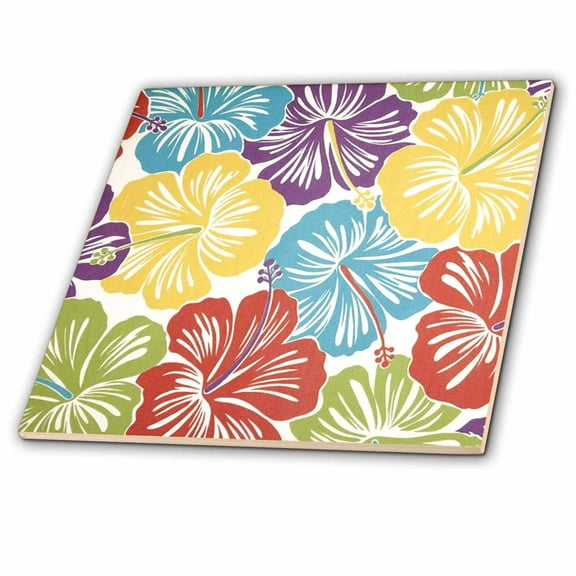3dRose, Vintage Hawaiian Hibiscus Print, 12 Inch Ceramic Tile