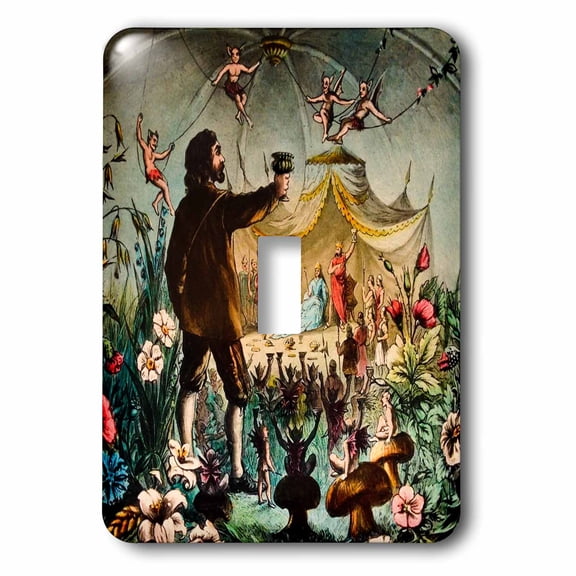 3dRose, Vintage Isle of Man Legends Fairy Feast Gaelic Magic Lantern Slide, single toggle switch