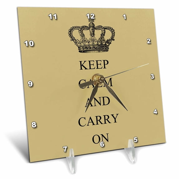 3dRose, Vintage Keep Calm and Carry On, 6x6 Desk Clock