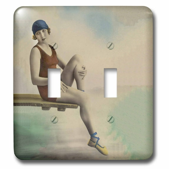 3dRose, Vintage Lady In Old Fashioned Swim Suit, double toggle switch