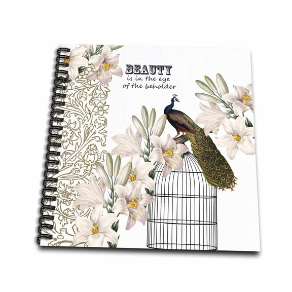 3dRose, Vintage Lilies Peacock Beauty is in the Eye, Drawing Book 8 x 8 inch