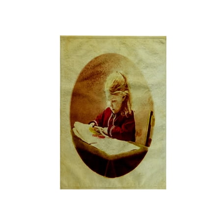 3dRose, Vintage Little Girl Looking Through Picture Book Hand Colored, 15x22 Hand Towel