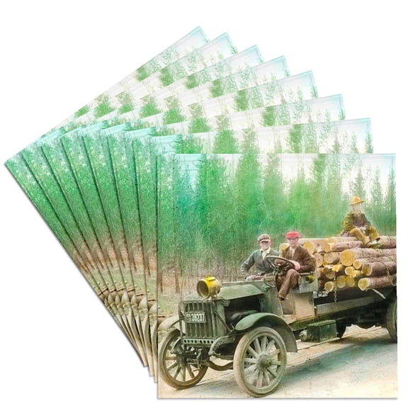 3dRose, Vintage Logging Truck Hand Colored Magic Lantern Slide, Set of 8 Ceramic Tile Coasters