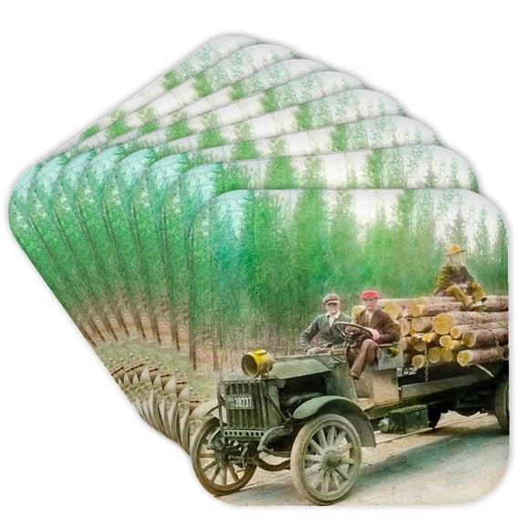 3dRose, Vintage Logging Truck Hand Colored Magic Lantern Slide, Set of 8 Coasters - Soft